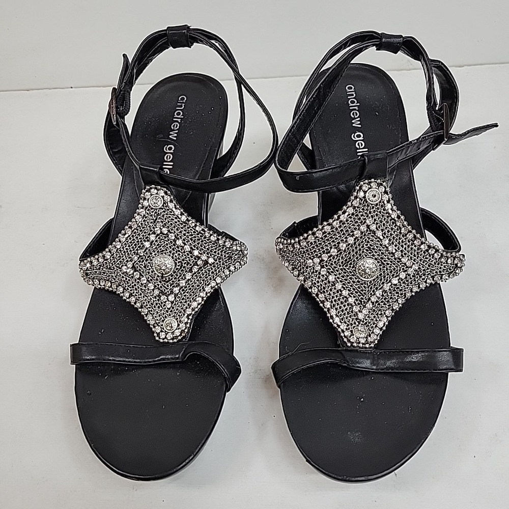 Andrew Geller Anderson Rhinestone Women's Wedge Sandal Size 7 M Preppy Strappy‎ - Picture 2 of 6